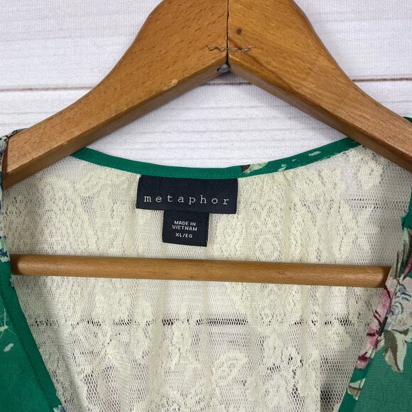 Metaphor Women's Green Short Sleeve Lace Back Blouse Size XL - Picture 4 of 7
